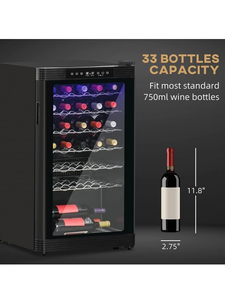 HOMCOM 33 Bottle Wine Cooler Mini Beverage Fridge Freestanding Wine Cellar with Digital Temperature Control 6 Removable Shelves Glass Door Alarm Function and LED Lighting Black B09KLCZRD2