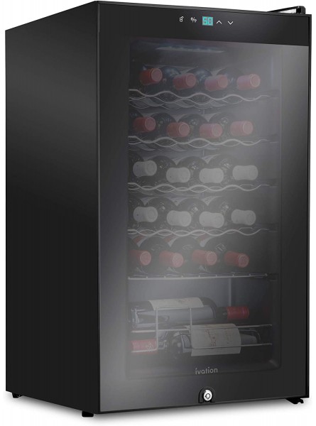 Ivation 24 Bottle Compressor Wine Cooler Refrigerator w Lock | Large Freestanding Wine Cellar For Red White Champagne or Sparkling Wine | 41f-64f Digital Temperature Control Fridge Glass Door Black B08651GRM3