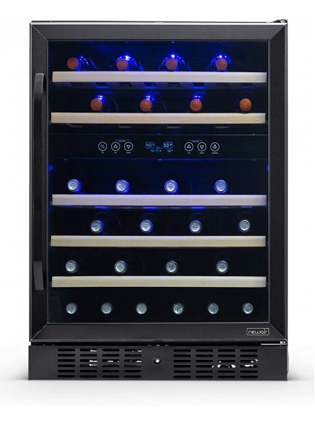 NewAir 24” Wine and Beverage Refrigerator Cooler 46 Bottle Capacity Built-in or Freestanding Dual Zone Fridge With Digital Thermostat Black Stainless Steel NWC046BS00 B07V1VN19X