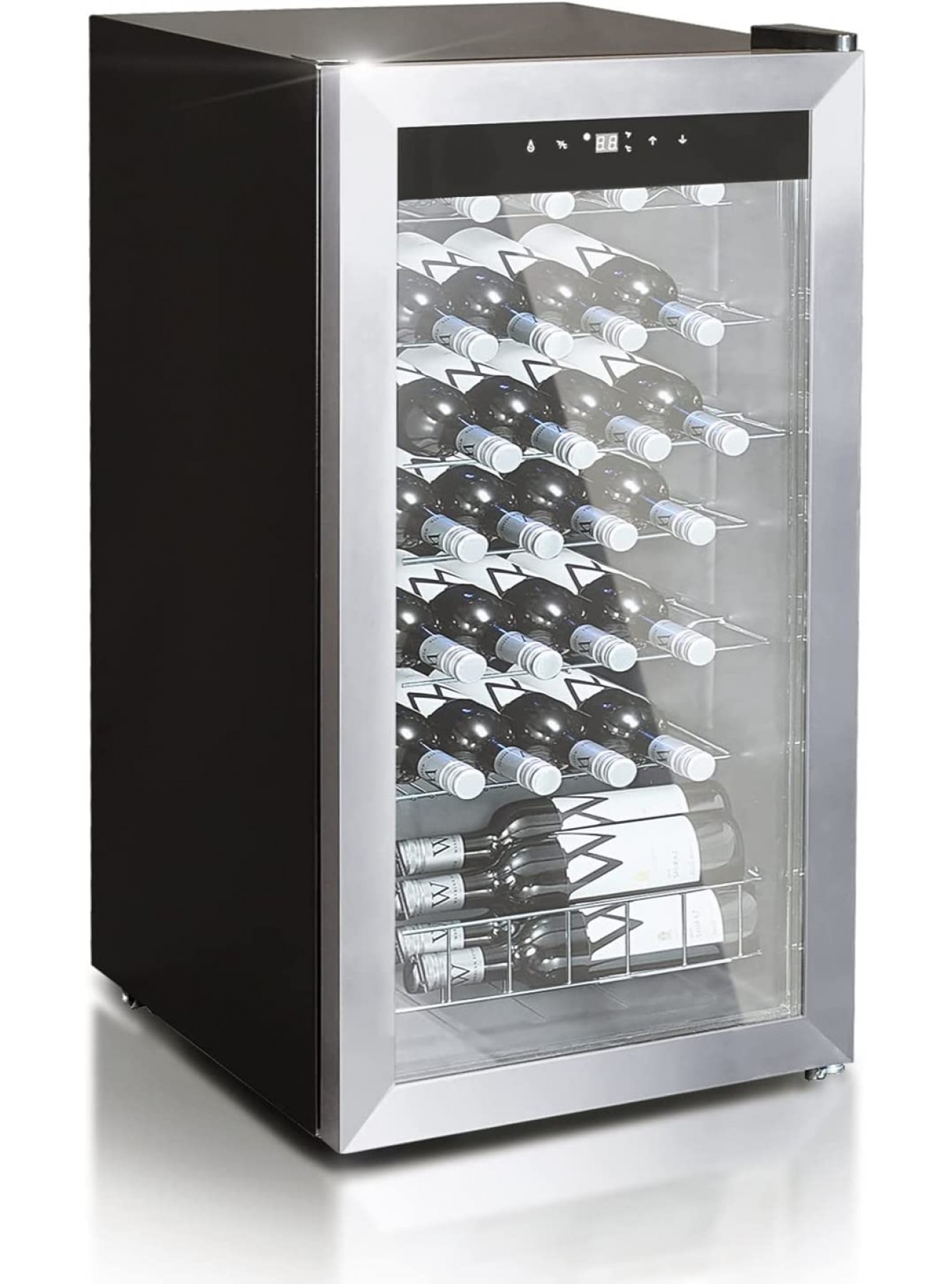 Smad 28 Bottle Compressor Wine Cooler Refrigerator Quiet Operation | Large Freestanding Wine Cellar | 39 f-65 f Digital Temperature Control Wine Fridge For Red White Champagne or Sparkling Wine Stainless Steel & Black B09Z6MBCFN