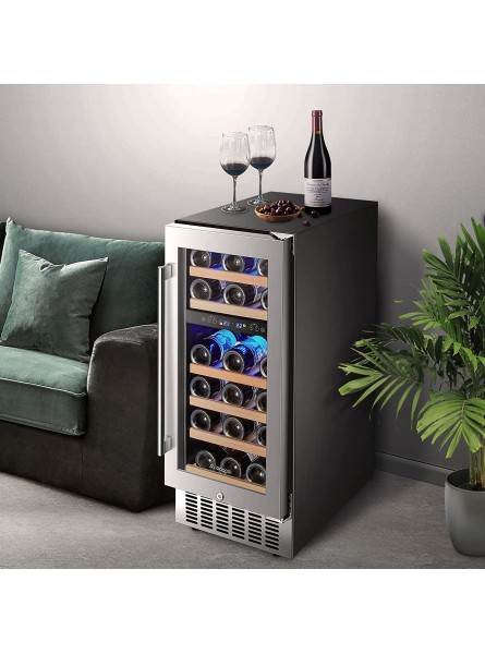 【Upgraded】AAOBOSI 15 Inch Wine Cooler 28 Bottle Dual Zone Wine Refrigerator with Stainless Steel Tempered Glass Door Temp Memory Function Fit Champagne Bottles Freestanding and Built-in Style B07RXPJMXL