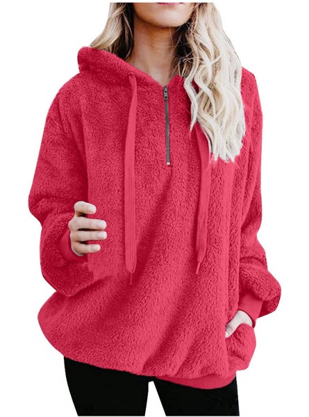 2021 Winter Women’s Fleece Hoodies Sweatshirts Long Sleeves Zipper Up Shaggy Pullovers with Pockets Tops B09F5RQX58