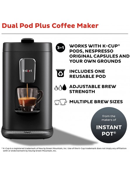 Instant Pot Dual Pod Plus 3-in-1 Espresso K-Cup Pod and Ground Coffee Maker Nespresso Capsules and K-Cup Pods with Reusable Coffee Pod for Ground Coffee 2 to 12oz. Brew Sizes 68oz Reservoir B096BJJ1FG