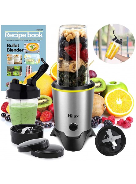 1200W Personal Bullet Blender for Shakes and Smoothies 12-Piece Nutritional Blender for Kitchen with Blending and Grinding Blades Recipe Book and Tritan 32+15 oz Travel Bottles for Fruits BPA Free Silver B0832L38CP