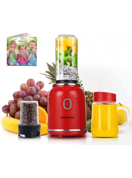 AOBMAXET Smoothie Blender-Personal Blender with Recipe,Coffee Grinder,Protable Cup18 20 Oz ,2 Stainless Steel Blade Cover,Professional Smoothie Maker for Shake Spices Fruit&Bean Coffee 300W Red B08YY2DP71