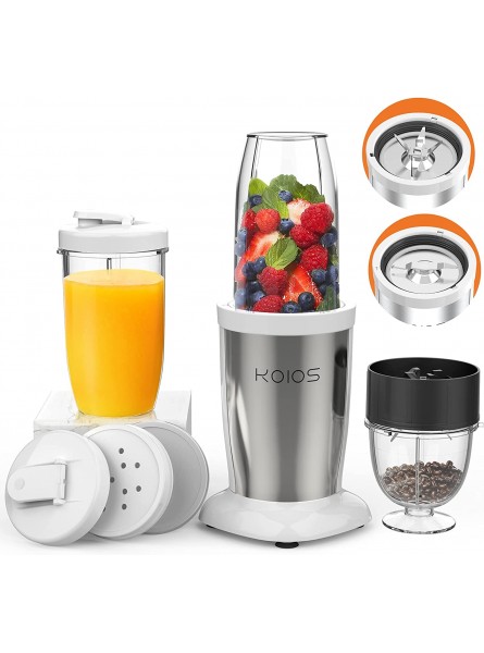 KOIOS PRO 850W Bullet Personal Blender for Shakes and Smoothies Protein Drinks 11 Pieces Set Blender for Kitchen with Ultra Smooth 6-Edge Blade Coffee Grinder for Beans Nuts Spices 2x17 Oz + 10 Oz Large & Small To-Go Cups 2 Spout Drinking Lids Portabl