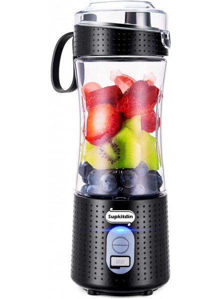 Supkitdin Portable Blender Personal Mixer Fruit Rechargeable with USB Mini Blender for Smoothie Fruit Juice Milk Shakes 380ml Six 3D Blades for Great Mixing Black B088FB6XS6