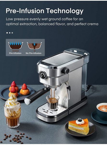 FOHERE Espresso Machine 15 Bar Espresso and Cappuccino Maker with Milk Frother Steam Wand Professional Compact Coffee Machine for Espresso Cappuccino Latte and Mocha Brushed Stainless Steel B09TDD3VDM