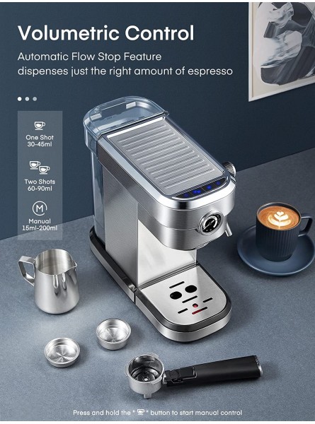 FOHERE Espresso Machine 15 Bar Espresso and Cappuccino Maker with Milk Frother Steam Wand Professional Compact Coffee Machine for Espresso Cappuccino Latte and Mocha Brushed Stainless Steel B09TDD3VDM