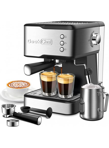 Geek Chef Espresso Machine Coffee Machine with Milk Frother Steam Wand 20 Bar Pump Pressure Espresso and Cappuccino latte Maker 1.5L Water Tank for Home Barista 950W Black Stainless steel B0B19SQQ51