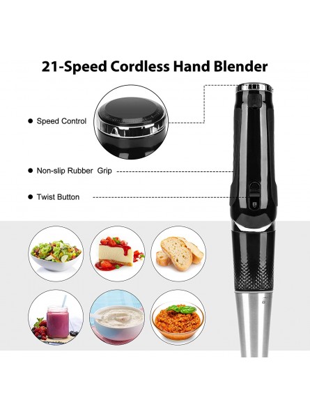 Cordless Hand Blender Rechargeable Powerful Variable Speed Control with 21-Speed Immersion Stick Blender Portable Electric Hand Mixer with Chopper B08CMJYS1D