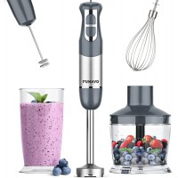Immersion Hand Blender FUNAVO 5-in-1 Multi-Function 12 Speed 800W Stainless Steel Handheld Stick Blender with Turbo Mode 600ml Beaker 500ml Chopping Bowl Whisk Frother Attachments BPA-Free B097SH3K71