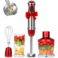 KOIOS 800W 4-in-1 Multifunctional Hand Immersion Blender 12 Speed 304 Stainless Steel Stick Blender Titanium Plated 600ml Mixing Beaker 500ml Food Processor Whisk Attachment BPA-Free Red B07DHM7K8J
