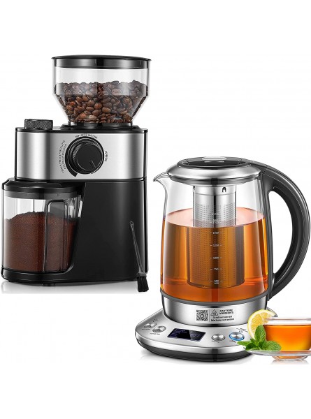 FOHERE Electric Tea Kettle and Burr Coffee Grinder 6 Presets & Programmable Temperature Control Glass Tea Maker with Removable Tea Infuser 18 Precise Grind Settings Electric Burr Coffee Bean Grinder B09XV5T2FV