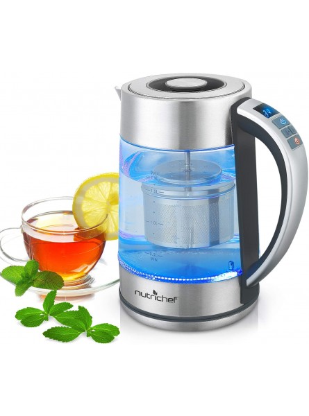 Hot Water Boiler Glass Kettle Digital 1.7L Portable Easy Pour Teapot Coffee Brewer Stainless Steel Inner Filter Adjustable Temperature Control 60 Mins Keep Warm Function NutriChef PKWTK75 B07G7MBQPS
