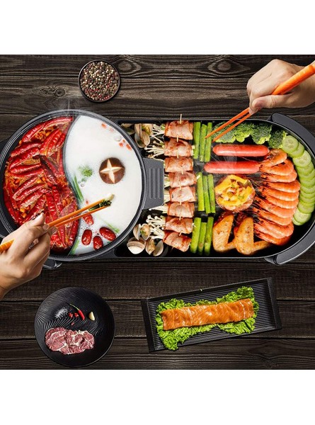 2 in 1 Household Multifunctional Non-Stick Teppanyaki Grill Shabu pot 1360W Electric Grill and Hot Pot with 5 Adjustments B09S5SB3S7
