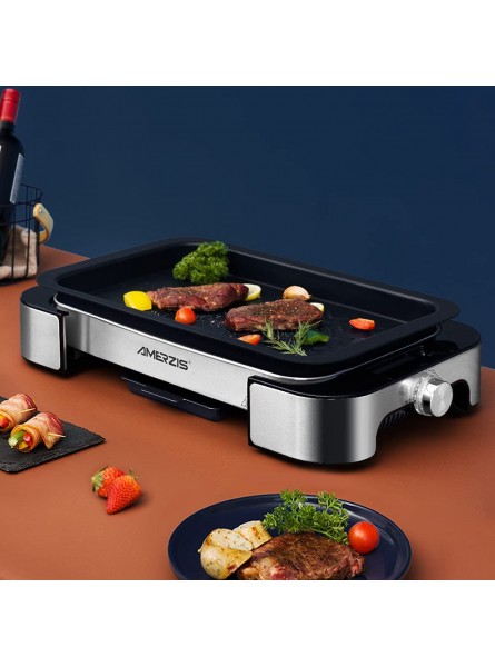AMERZIS Electric Indoor Grill with Glass Lid and Double Removable Easy Clean Nonstick Cooking Surfaces Plates for Parties Quick Cooking BBQ etc. B0928QLNJD