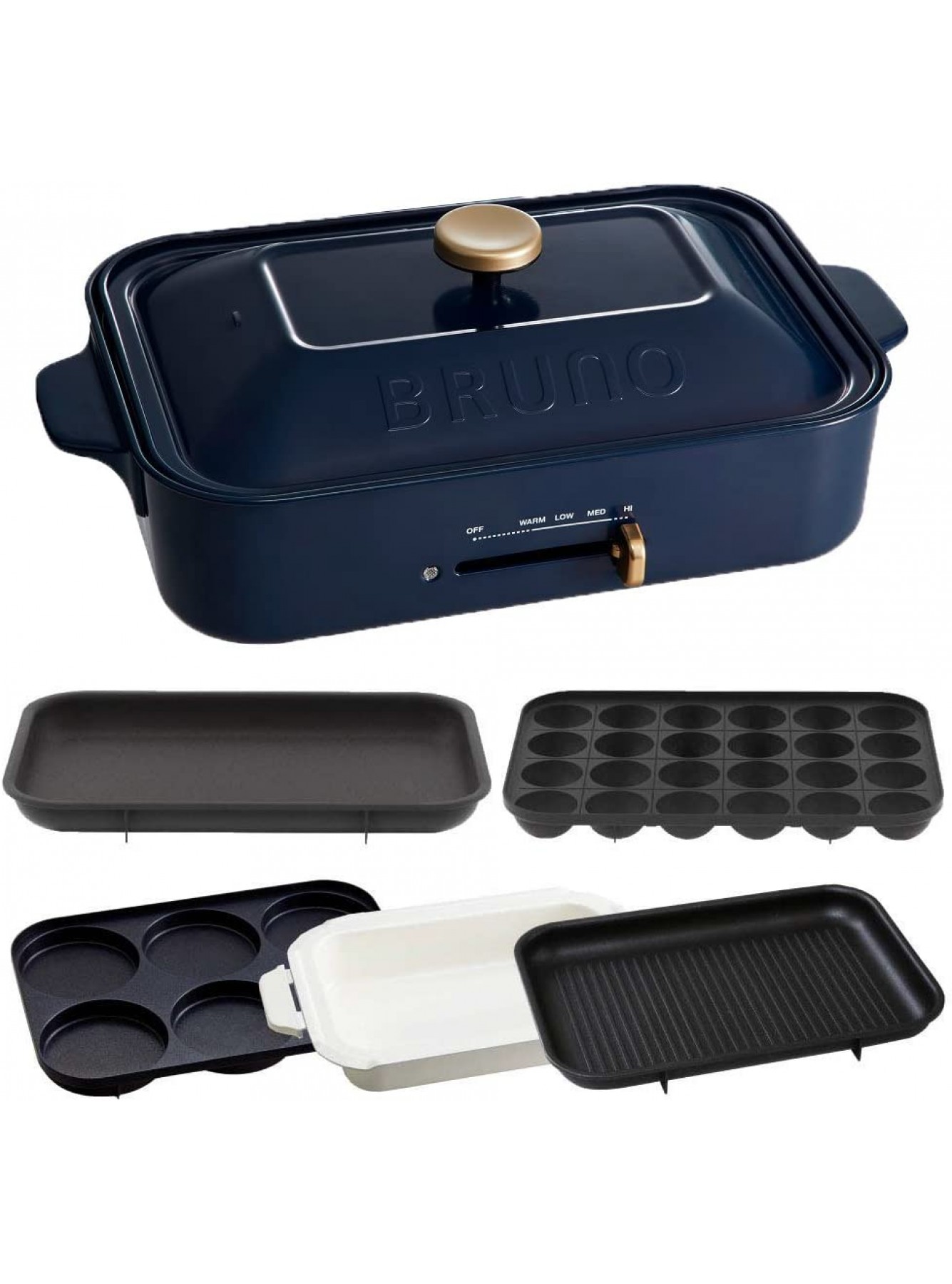 BRUNO Compact Hot Plate + Multi Plate + Grill Plate + Ceramic Coat Pot 4 Pieces Set Navy BOE021-NV【Japan Domestic genuine products】【Ships from JAPAN】 B07CS4Y19R