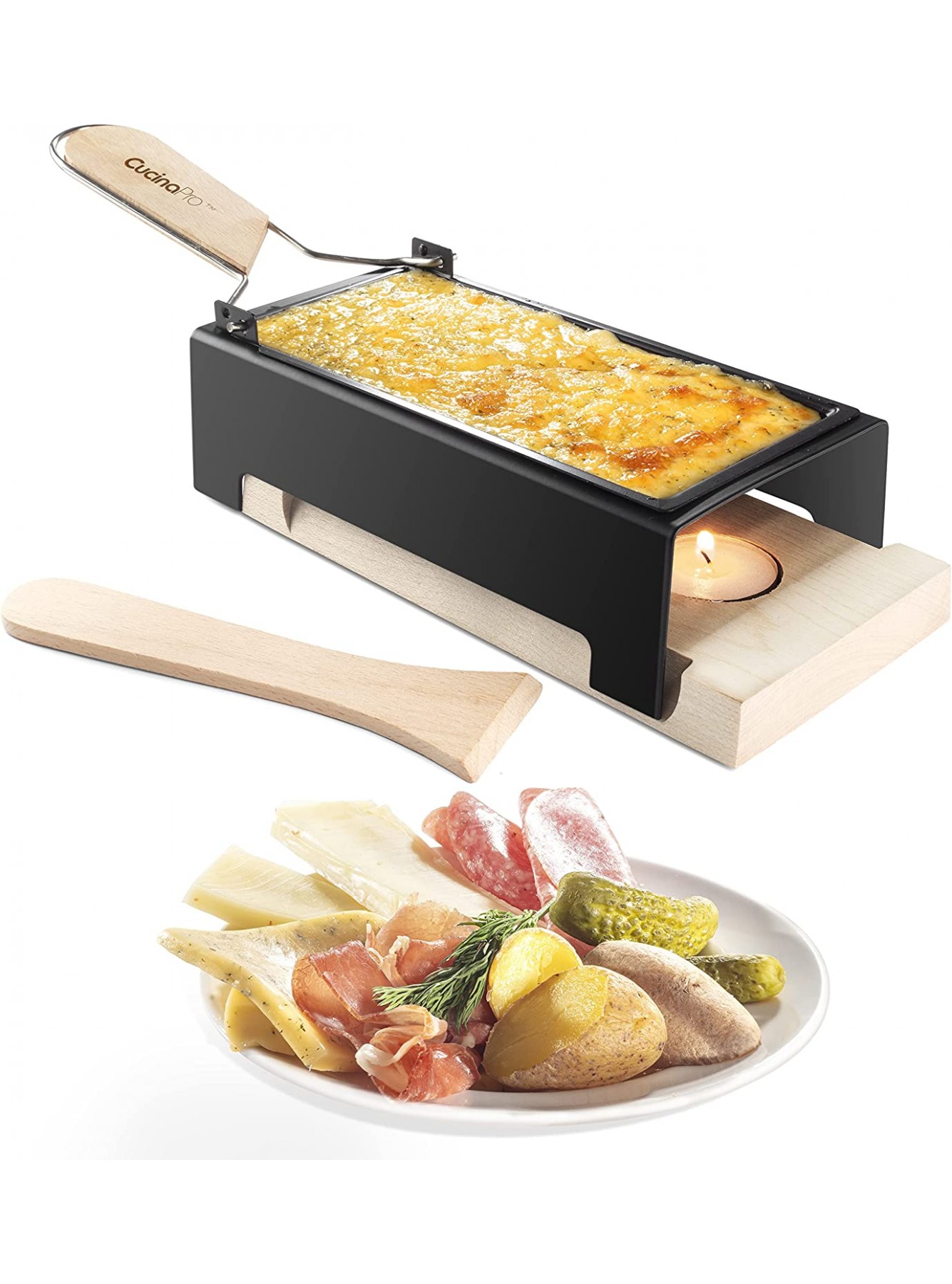 Cheese Raclette w Foldable Handle- Candlelight Cheese Melter Pan w Spatula and Candles- Melts in Under 4 Minutes Great Gift B077XKN5JR