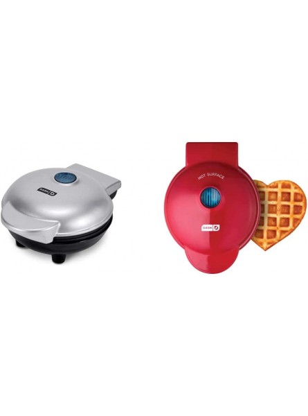 Dash DMS001SL Mini Maker Electric Round Griddle Silver & DMW001HR Machine for Individual Paninis Hash Browns & other Mini waffle maker 4 inch Red Heart B091FM22GC