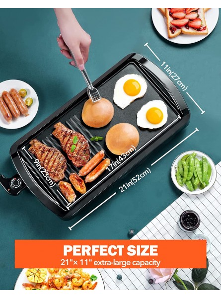 Electric Griddle Nonstick Large 21''x11'' Versatile 2-in-1 Electric Griddle Non-stick Coating Flat & Textured Combined Cooking Area Fast Heat 5-Level Control Hassle-Free Clean 1600W Black B09WQTKNXB