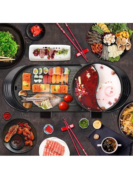 Electric Grill Hot Pot 2 in 1,Multifunctional Smokeless Grill Indoor Teppanyaki Grill Shabu Shabu Pot with Divider Separate Dual Temperature Contral Non-Stick Pan BBQ Capacity for 2-12 People,110V Black3.0 B09WTD4MQP