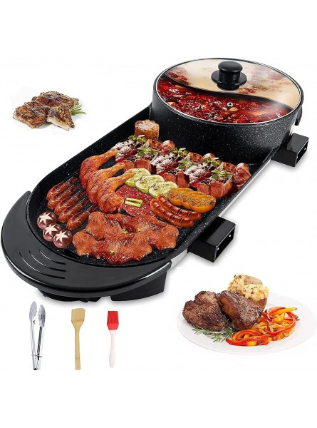Electric Grill Hot Pot 2 in 1,Multifunctional Smokeless Grill Indoor Teppanyaki Grill Shabu Shabu Pot with Divider Separate Dual Temperature Contral Non-Stick Pan BBQ Capacity for 2-12 People,110V Black3.0 B09WTD4MQP