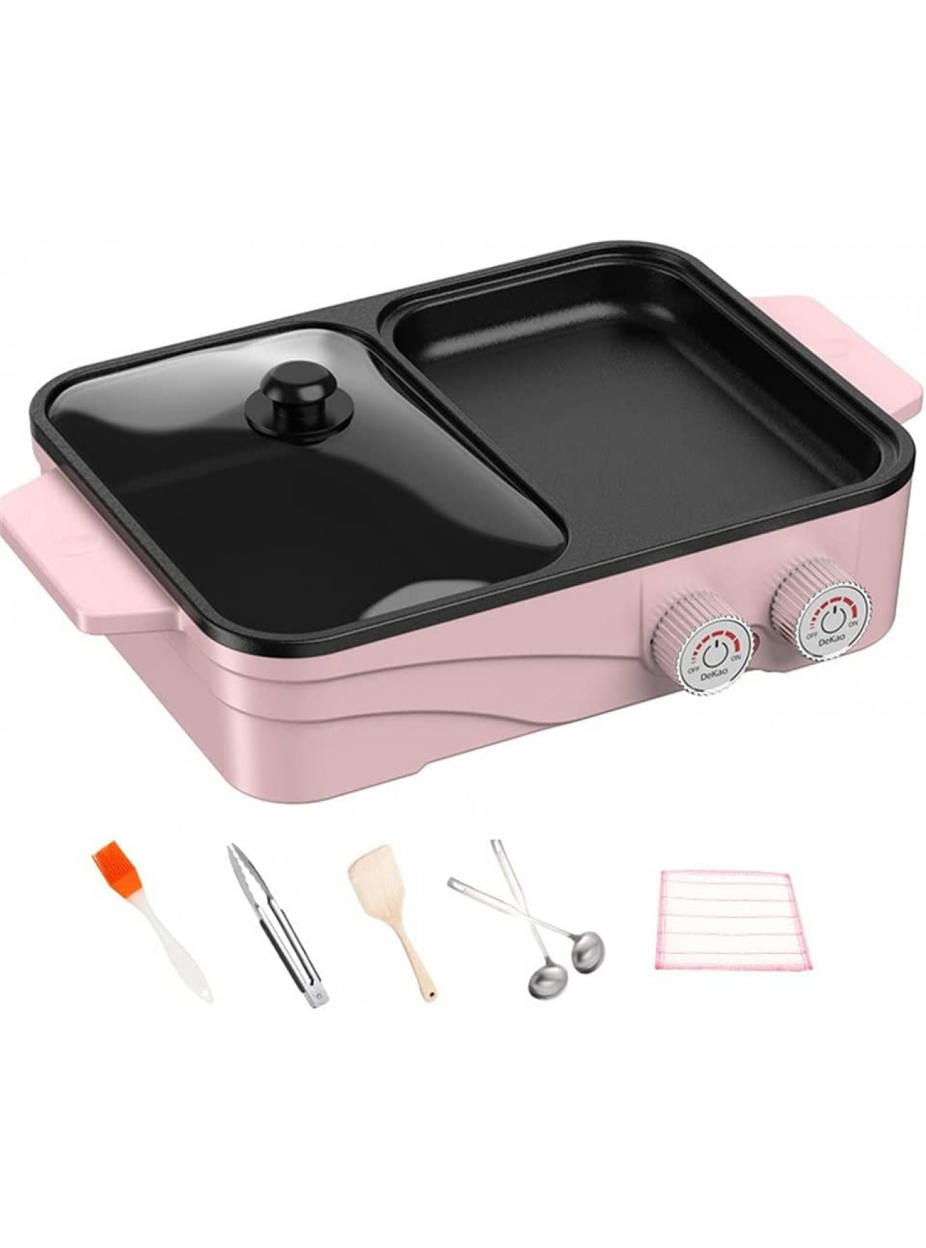 Electric Grill Indoor Hot Pot with Glass Lid & Removable Non-Stick Grill Plate,Separate Dual Temperature Contral for 2-8 People Family Gathering Friend Meeting Party pink B09WMBBLB8