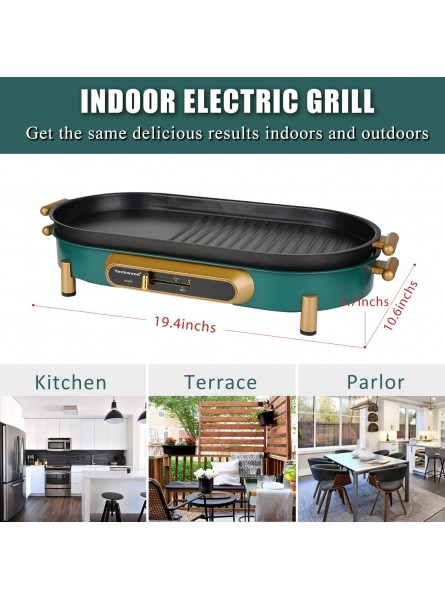Electric Grill Indoor Techwood Indoor Electric Grill Griddle Portable Korean BBQ Grill Non-stick Cooking Surfaces and Removable Plates Adjustable Temperature Fast Heat Up Easy to Clean 1200W Green B095WF32KC