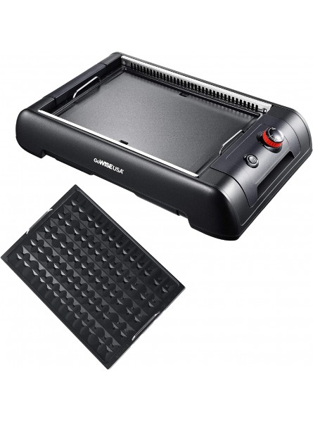 GoWISE USA GW88000 2-in-1 Smokeless Indoor Grill and Griddle with Interchangeable Plates and Removable Drip Pan + 20 Recipes Black Large B07MZHD8BP