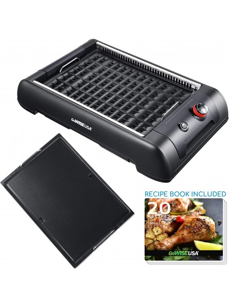 GoWISE USA GW88000 2-in-1 Smokeless Indoor Grill and Griddle with Interchangeable Plates and Removable Drip Pan + 20 Recipes Black Large B07MZHD8BP