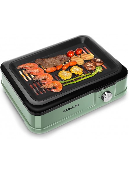 Indoor Grill Electric Grill COKLAI Smokeless BBQ Grill Infrared Grill with Removable Nonstick Grill Surface Dishwasher-Safe Drip Tray Constant Grilling Temperature 1660W Green B09G77V7GX