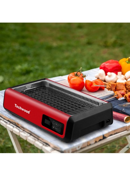 Indoor Smokeless Grill Techwood 1500W Electric Grill with Tempered Glass Lid & LED Smart Control Panel 8-Level Control Korean BBQ Grill with Removable Grill Griddle Plate Stainless Steel Red B099RV8YHG