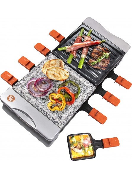 MasterChef Dual Cheese Raclette Table Grill w Non-stick Grilling Plate and Cooking Stone- Deluxe 8 Person Electric Tabletop Cooker- Melt Cheese and Grill Meat and Vegetables at Once- 19" x 8" x 4.5" B079H3G9LP
