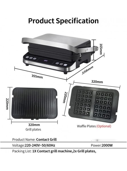 n a Electric Contact Grill Digital Griddle and Press Optional Waffle Maker Plates Opens 180 Degree Barbecue B0B3DCCN77