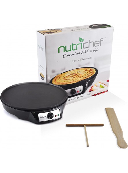 NutriChef Electric Griddle & Crepe Maker | Nonstick 12 Inch Hot Plate Cooktop | Adjustable Temperature Control | Batter Spreader & Wooden Spatula | Used Also For Pancakes Blintzes & Eggs B073X992GM