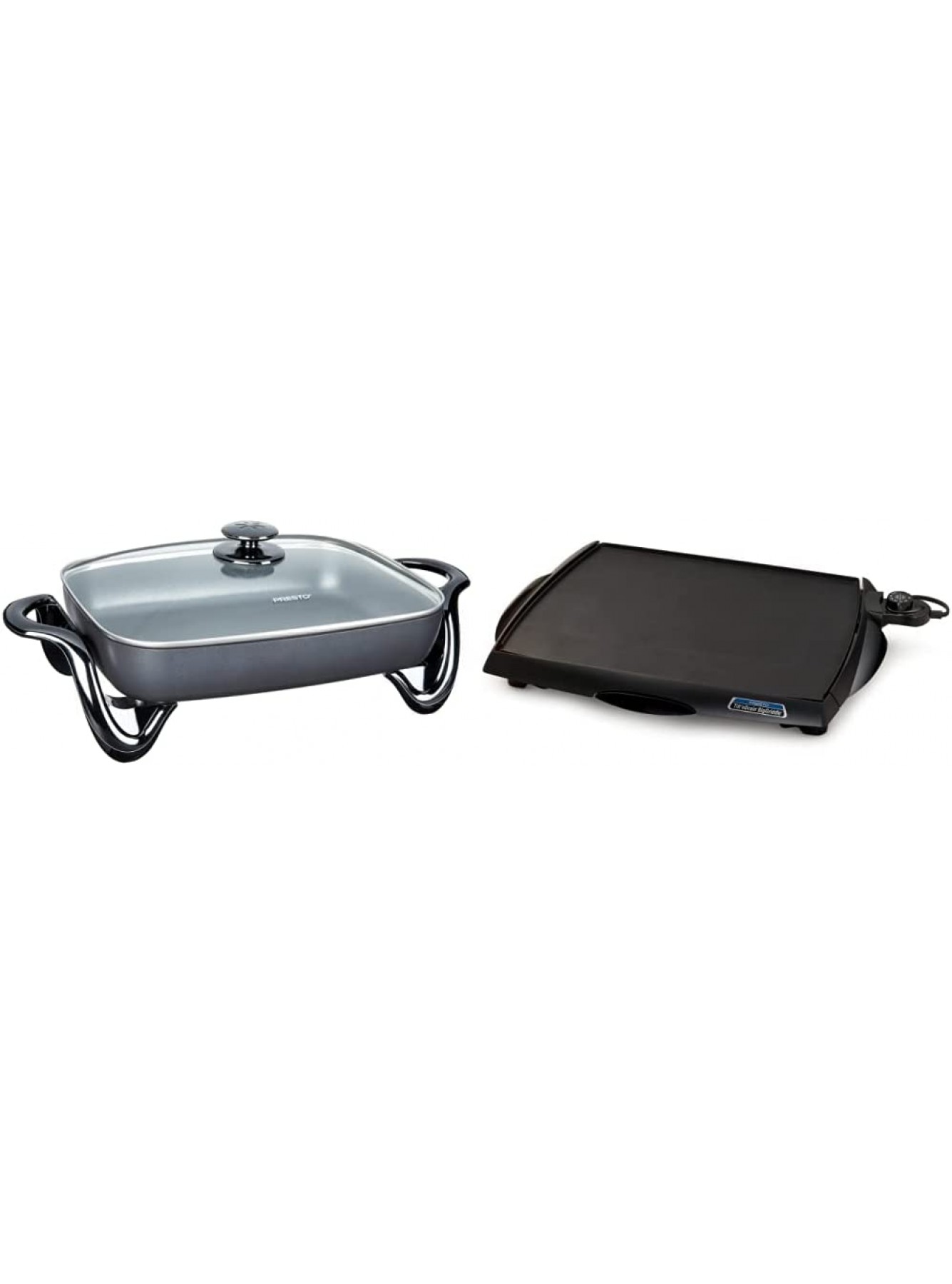Presto 06852 16-Inch Electric Skillet with Glass Cover & Presto 07046 Tilt 'n Drain Big Griddle Cool-Touch Electric Griddle B09T6W9NHW