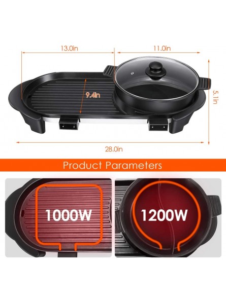 SEAAN Electric Hot Pot Grill Barbecue Grill Indoor Hot Pot with Large Capacity Portable Multifunctional Non-Stick BBQ Pan with Adjustable Temperature Double Flavor Hot Pot 110V separable hot pot B08P4FXBRB