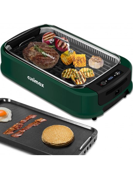 Smokeless Indoor Grill CUSIMAX Electric Grill with Tempered Glass Lid 1500 Indoor Grill & Flat Top Griddle for Cusimax Smokeless Grills Pancake Griddle Plate Dishwashe safe Green B0B5KZ75FY