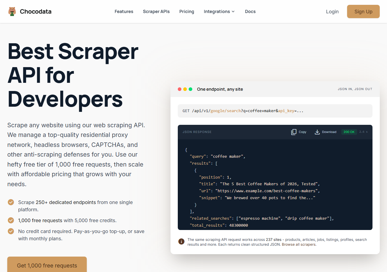 ChocoData Instagram scraper API homepage