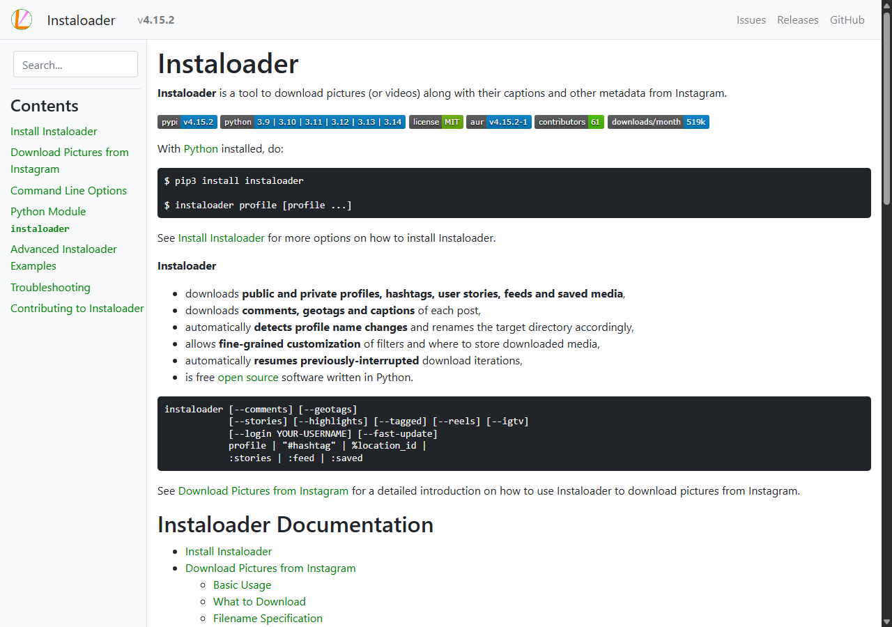 Instaloader open-source Instagram profile scraper