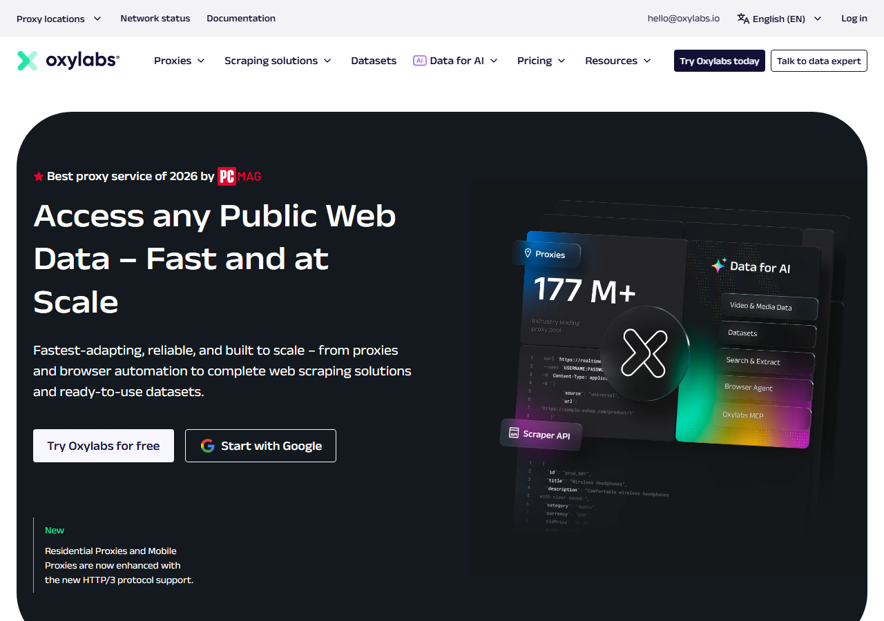 Oxylabs Instagram scraper API homepage